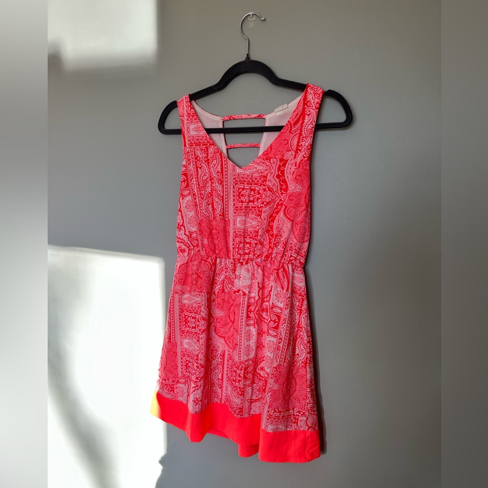 Neon coral paisley dress S